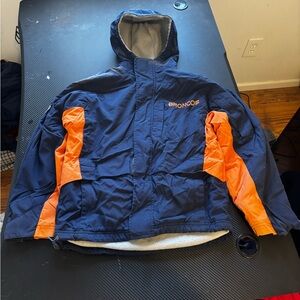 Vintage NFL Kids Rain/Snowcoat Navy and Orange size M MEASUREMENTS SHOWN